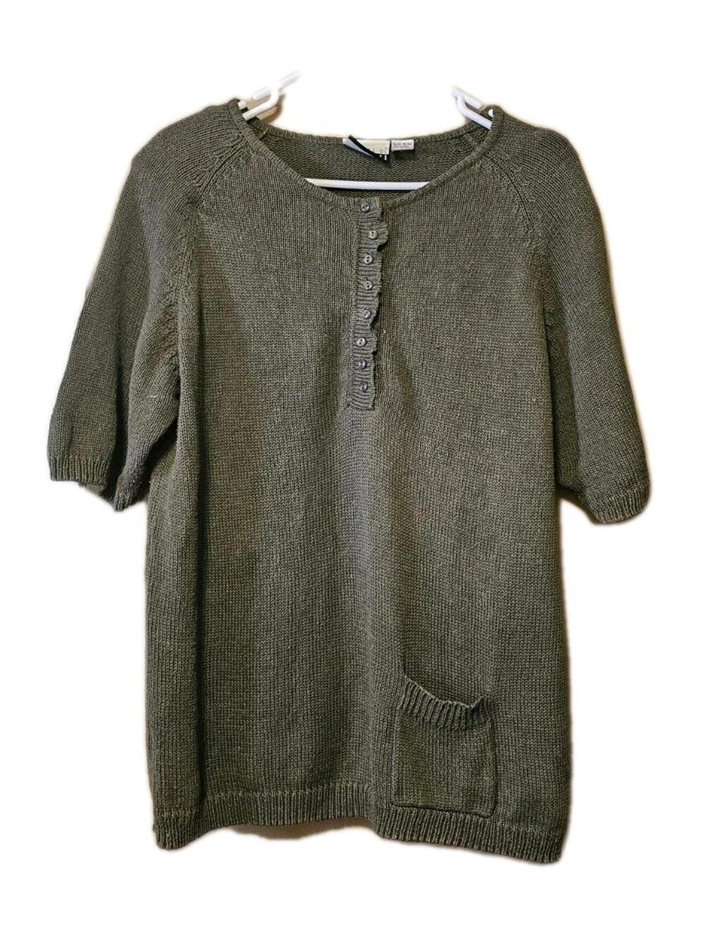 Roberta Di Castelli Short sleeve Henley Sz 18/20 Pocket Olive Drab 80s 90s VTG